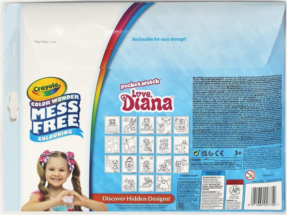 CRAYOLA Colour Wonder Love Diana, Mess Free Colouring Pages With 5 Markers Included, 23 Piece Set