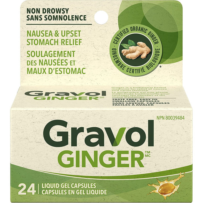 Gravol Ginger Liquid Gel Capsules for Upset Stomach and Nausea - 24 Capsules [Healthcare]