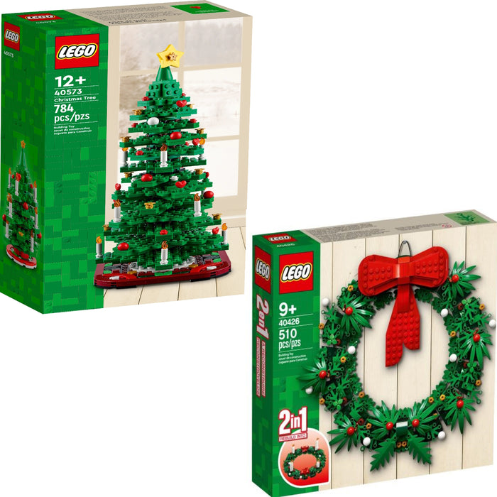 LEGO Holiday Bundle: Christmas Tree #40573 and Wreath #40426 - 2-in-1 Building Toy Set 1294 Total Pieces