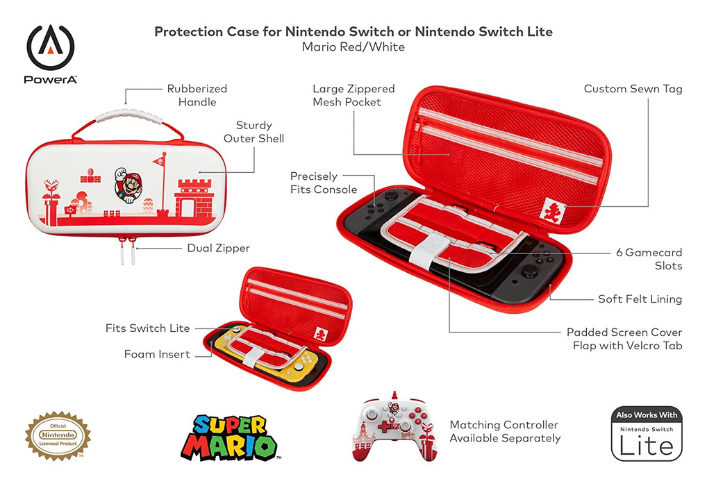 PowerA Protection Case for Nintendo Switch - OLED Model, Nintendo Switch or Nintendo Switch Lite - Mario Red/White [Nintendo Switch Accessory]