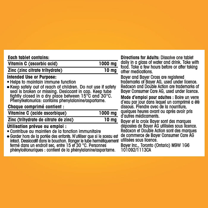 Redoxon Double Action Effervescent Tablets - Vitamin C 1000mg and Zinc 10mg - 4 x 15 Count [Healthcare]
