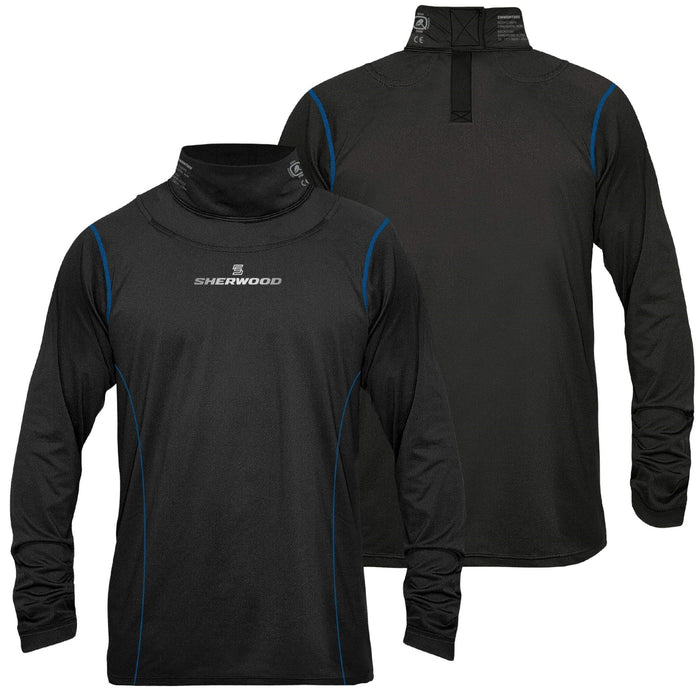 Sherwood: Long Sleeve with Intergrated Neck Guard Black - Junior [Sporting Goods]