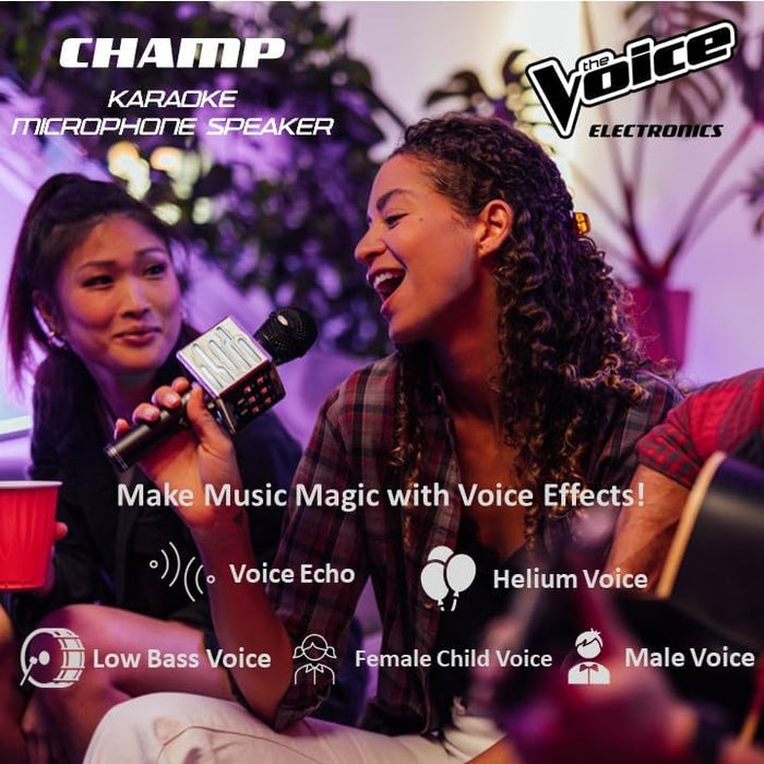 The Voice Champ Deluxe Wireless Handheld Karaoke Microphone, Speaker with LED Lights, Multiple Sound Effects, Play Music and Record Vocals [Electronics]