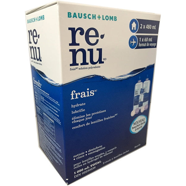 Bausch & Lomb Renu Fresh Multi-Purpose Contact Lens Cleaning Solution - 2x480mL / 16.2 fl oz + 1 x 60ml / 2.2 fl oz [Healthcare]