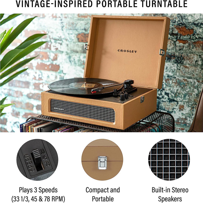 Crosley Voyager Vintage Portable Vinyl Record Player Turntable with Bluetooth in/Out and Built-in Speakers - Tan - CR8017B-TA [Electronics]
