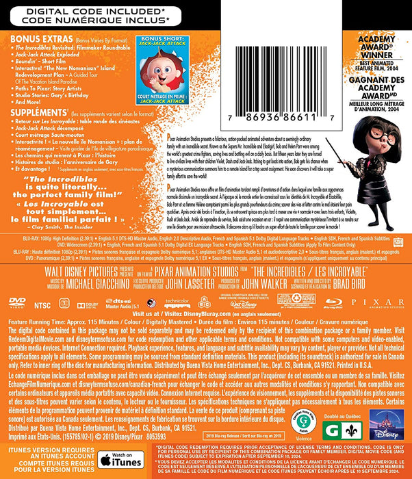 Disney Pixar's The Incredibles [Blu-ray + DVD + Digital]