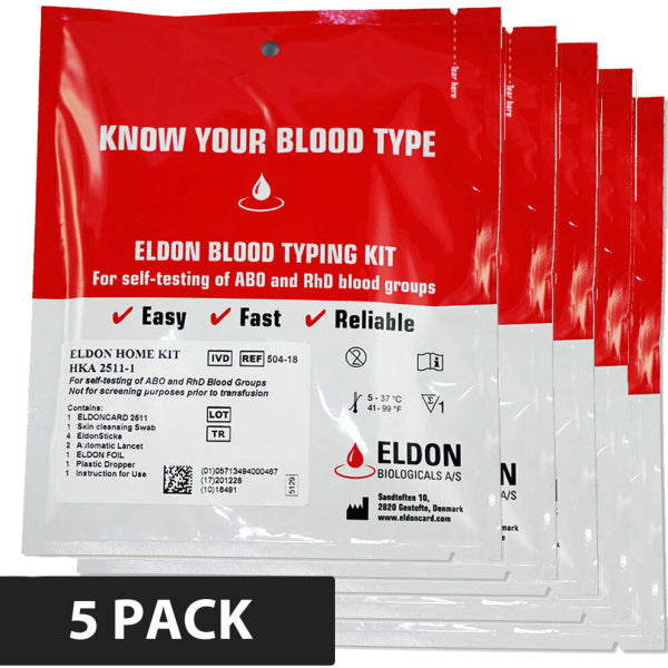 Eldoncard Blood Type Test - Complete Blood Typing Kit - 5 Pack [Healthcare]