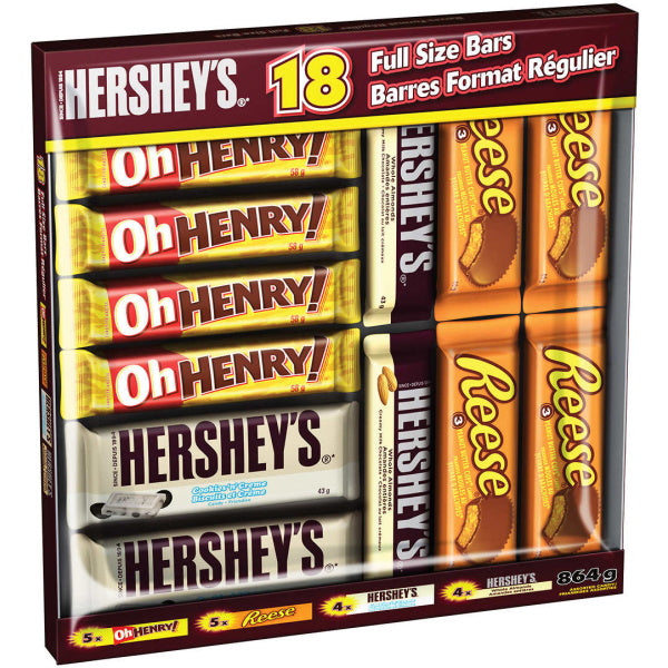 Hershey Assorted Full Size Chocolate Bars - 864g - 18-Count [Snacks & Sundries]
