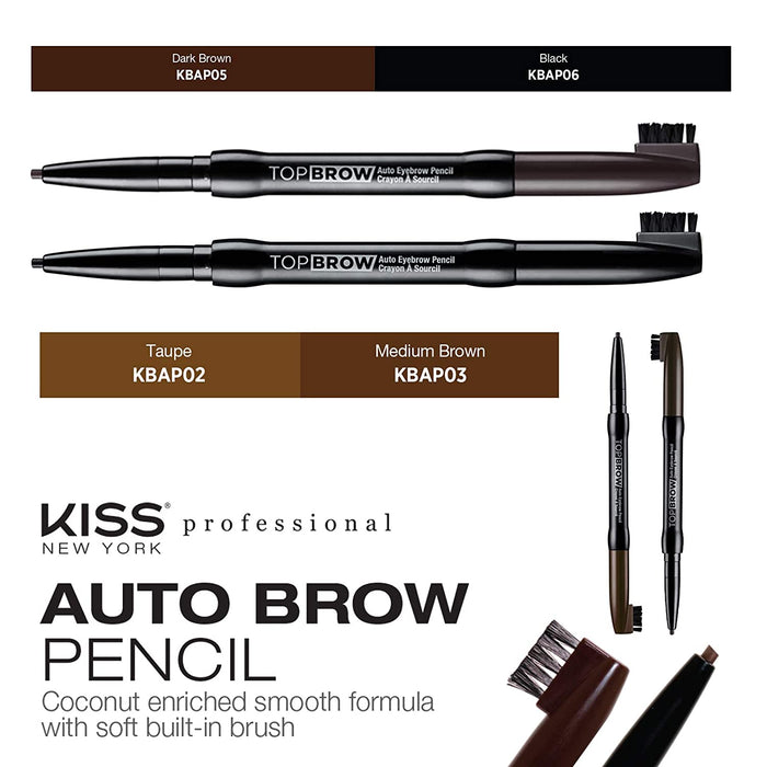 Kiss New York Professional Top Brow Auto Eyebrow Pencil - Medium Brown [Beauty]