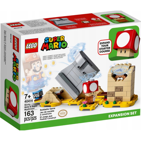 LEGO Super Mario: Monty Mole & Super Mushroom Expansion Set - 163 Piece Building Kit [LEGO, #40414, Ages 7+]