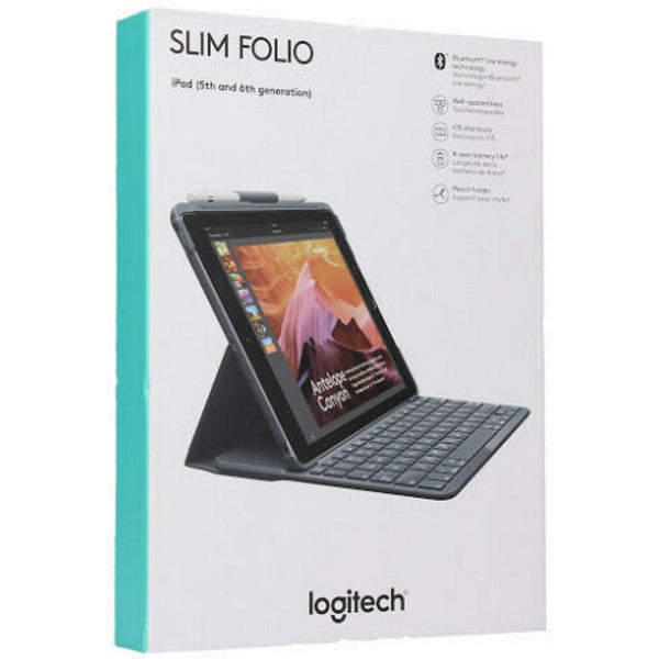 Logitech Slim Folio with Integrated Bluetooth Keyboard for iPad (5th and 6th Generation) - Black [Electronics]