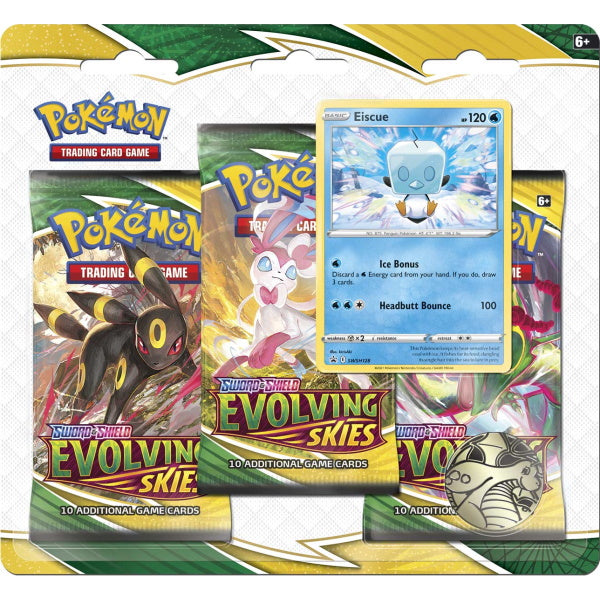 Pokemon TCG: Sword & Shield - Evolving Skies 3 Booster Packs - Eiscue Promo Card & Coin