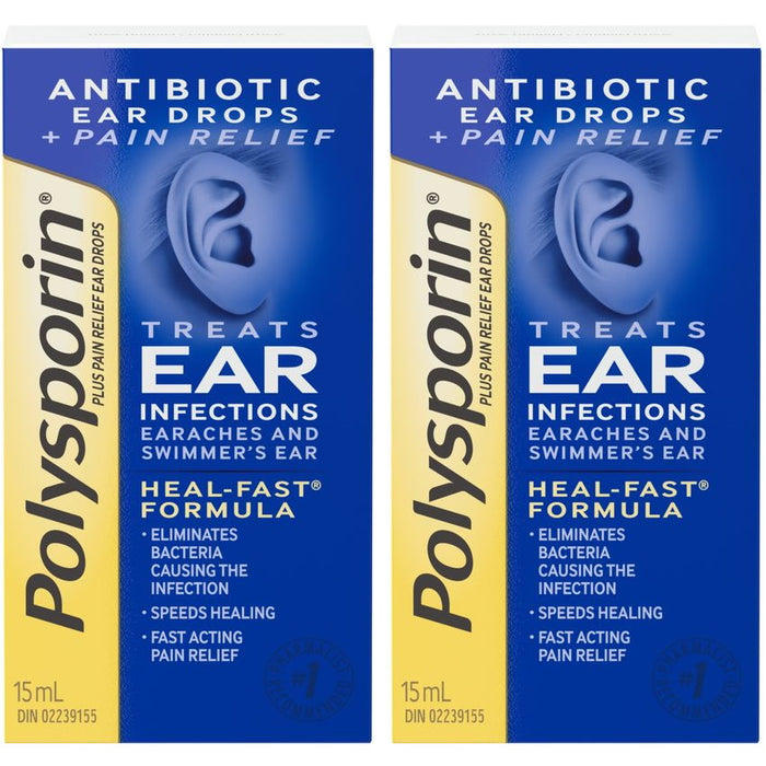 Polysporin Plus Pain Relief Antibiotic Ear Drops - 15mL - 2 Pack [Healthcare]