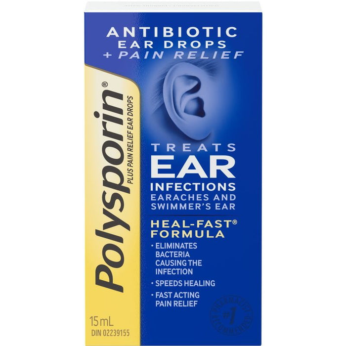 Polysporin Plus Pain Relief Antibiotic Ear Drops - 15mL [Healthcare]