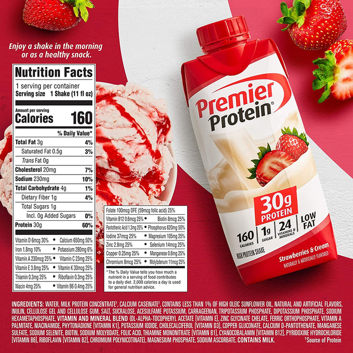 Premier Protein Shakes - Strawberries and Cream - 18 Pack [Snacks & Sundries]