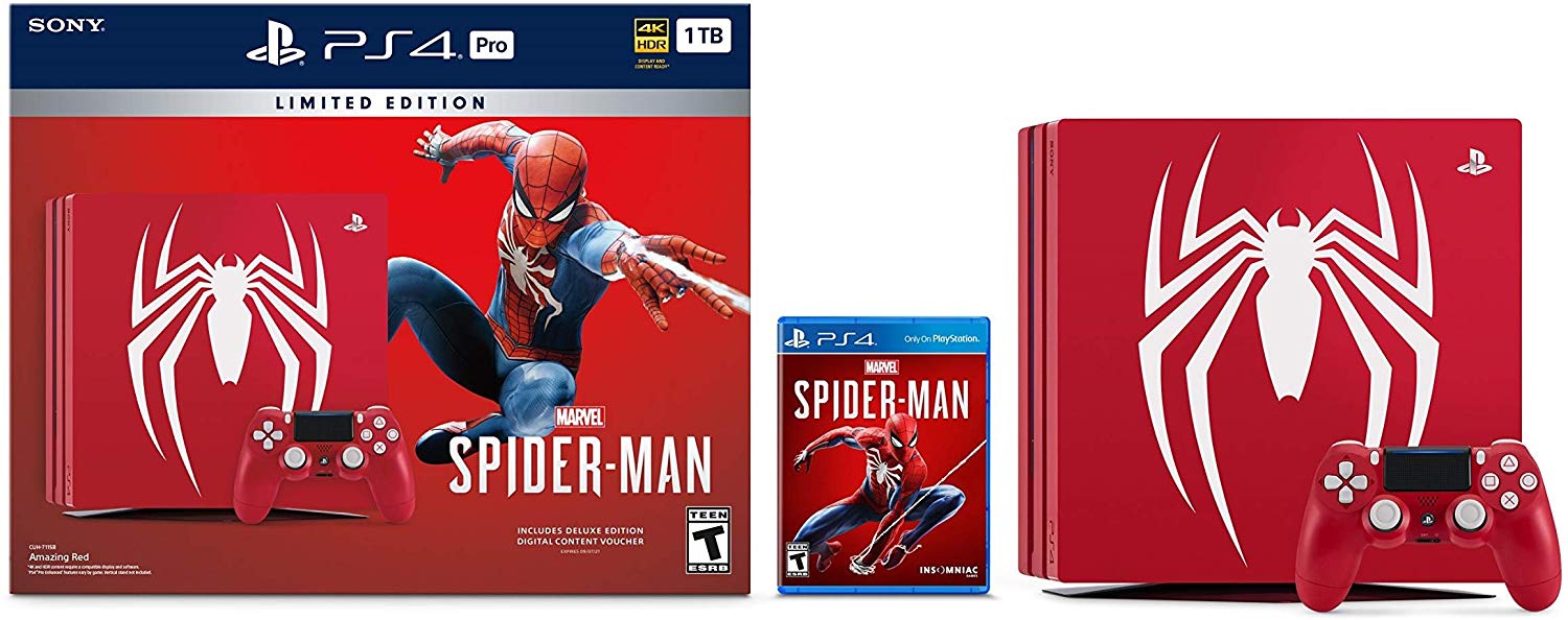 PlayStation 4 Pro Console - Limited Edition Amazing Red Marvel's Spider Man Bundle - 1TB [PlayStation 4 System]