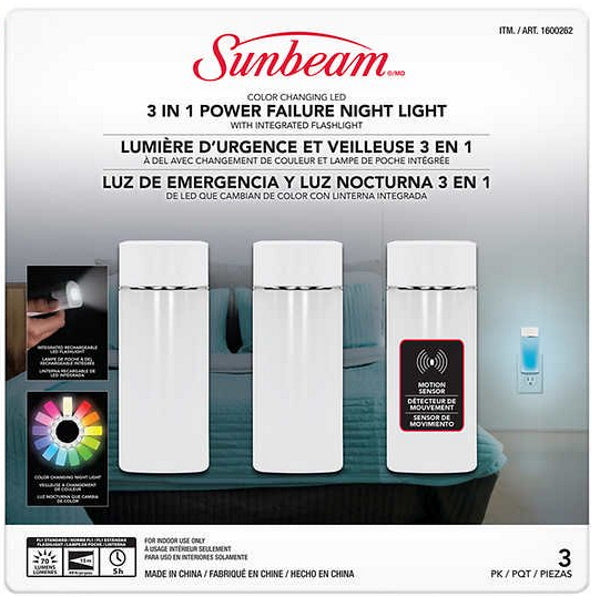 Sunbeam Color Changing LED 3 in 1 Power Failure Night Light [Electronics]