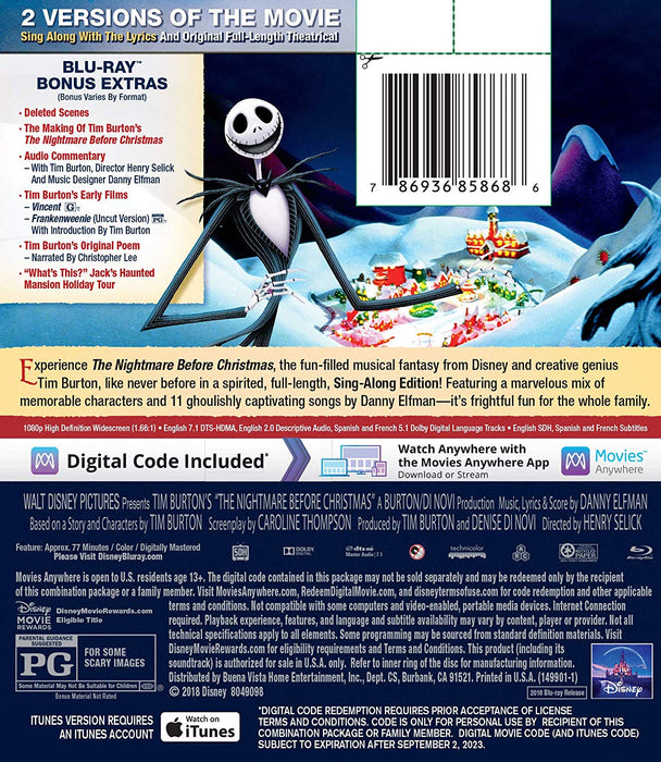Disney's The Nightmare Before Christmas - Sing-Along Edition [Blu-Ray + Digital]